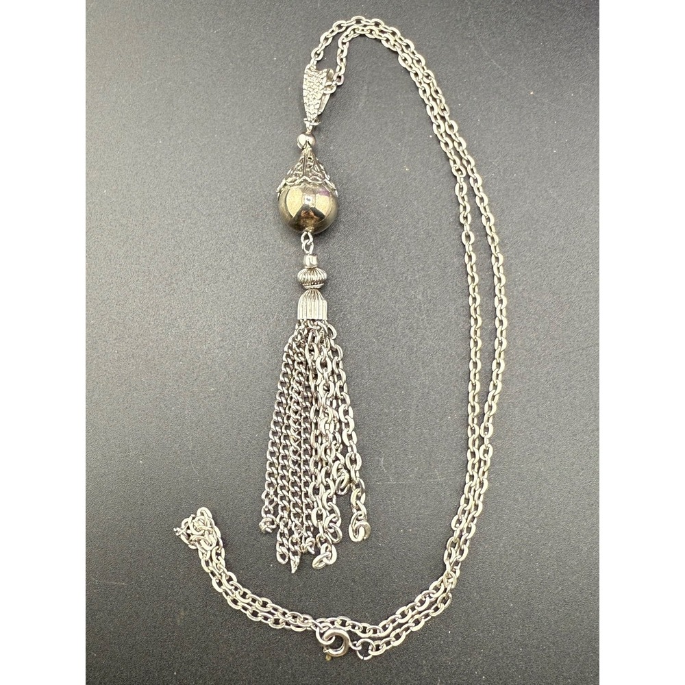 Vintage Tassel Necklace Silver Tone‎ 25"